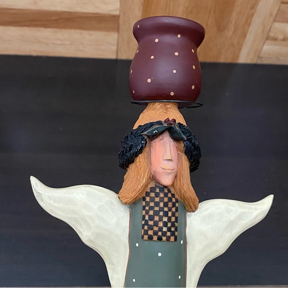 1997 Williraye Studio Folk Art Angel Holiday 12” Candlestick Resin Candle Holder - Picture 13 of 14